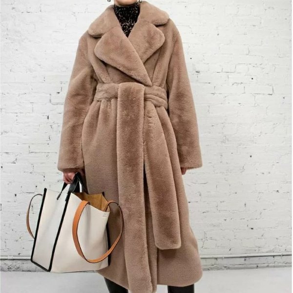 Women's Clothing New Winter Rabbit Fur Coat For Women With Extended Belt Fur Coat Thick Warm Plush Coat-image