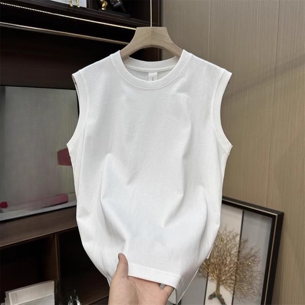 Men's Pure Cotton T-Shirt Vest Summer Loose Fit Short Sleeved Sleeveless Sports Fitness Basketball Trendy plus Size Top