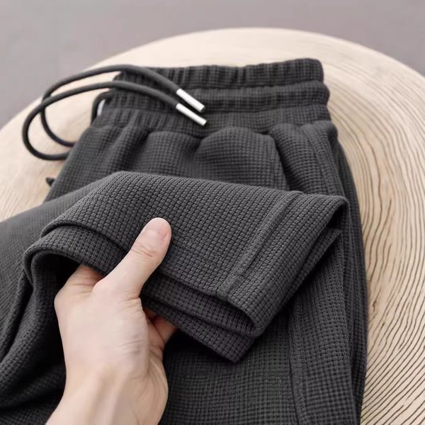 Men's Loose Straight Leg Waffle Trousers Casual Tapered Leg Sweatpants Solid Color Wide Leg Sports Trousers For Spring Autumn 2026 New Style-image