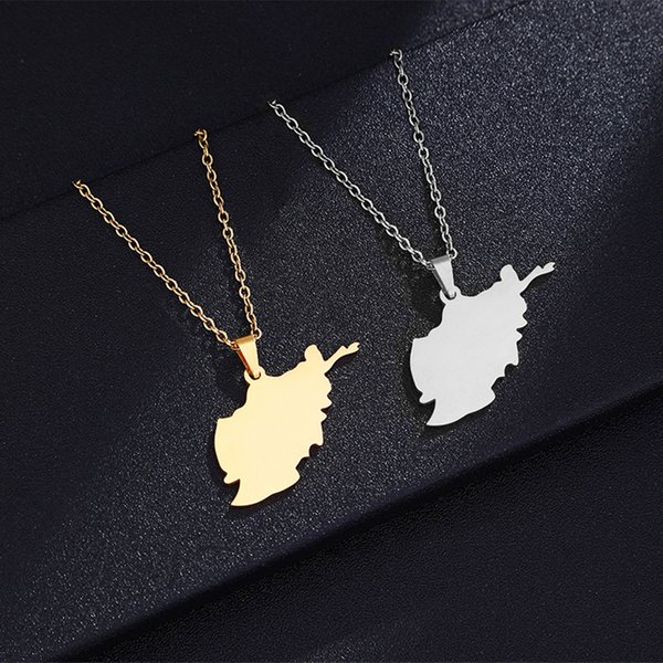 Fashion Style Afghanistan Map Pendant Necklace Smooth Geometric Men's And Women's Stainless Steel Pendant-image