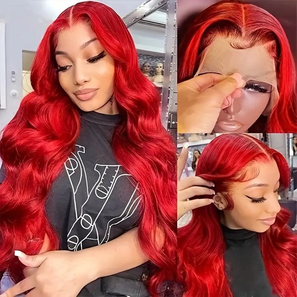 Women's Long Wavy Front Lace Wig Natural Fluffy Synthetic Hair Center Parted Full Head Clip-In-image