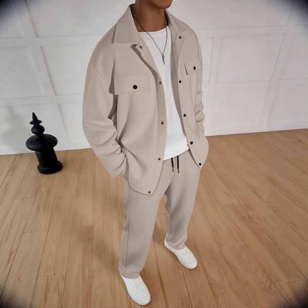 Men's Casual Blazer & Straight Pants Set – Lightweight Stretch Cotton (S-3XL, Black/Grey/Burgundy/Khaki/Blue/Navy)-image