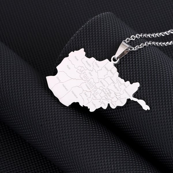 Stainless Steel Afghanistan Map And City Pendant Necklace Couple Style Ethnic Style Popular Personality Accessories-image