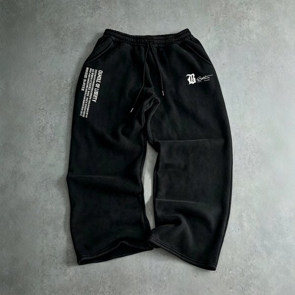 Men's Fleece Lined Loose Straight Leg Pants Y2K American Style Wide Leg Casual Long Trousers Street Style Letter Print Winter Wear