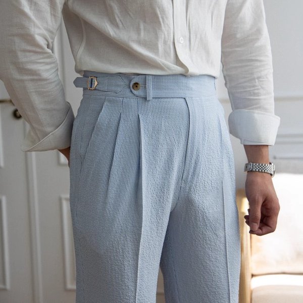 Men's Clothing 2024 summer new niche striped suit pants casual pants men's fashion trend straight versatile long pants