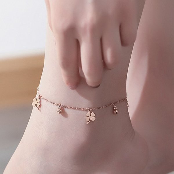 Shuosbai Lucky Clover Bells Charm Anklet Foot Chain Women Summer Sandal Ankle Bracelet-image