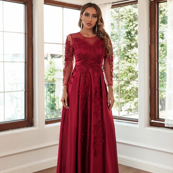 Women's Clothing Lace Swing Sexy Long Skirt Trailing Banquet Evening Gown-image