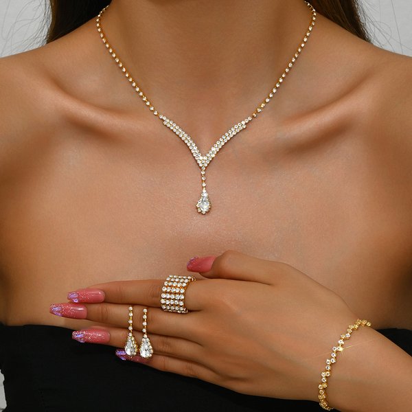Bride And Girls Jewelry Diamond Necklace Earrings Earrings Wedding Jewelry Set-image