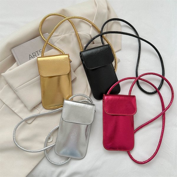 Phone Wallets Mobile Phone Bag Women's Crossbody Small Bag New Fashion Lacquered Vertical Coin Purse Korean Style Fashionable Shoulder Bag Trend-image