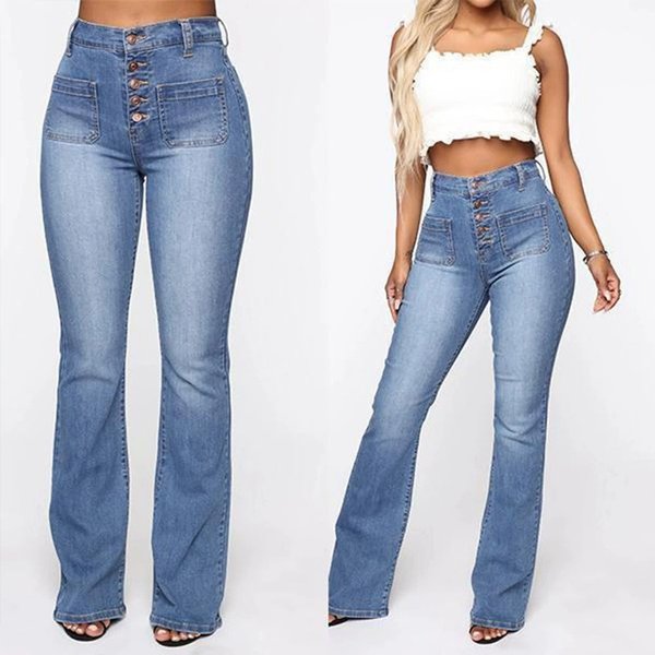 Women's clothing women's jeans with buttons and patch pockets trousers jeans