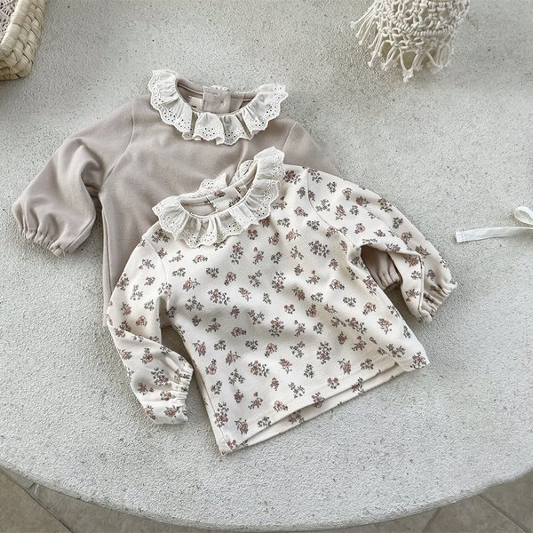 Mother & Kids 2026 Spring Baby's Top Floral Base Shirt Cotton T-Shirt Long Sleeve Women's Lace Lap Crewneck Korean Style