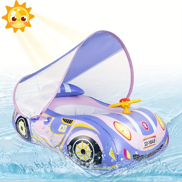 Baby Swimming Float With UPF50+ Sun Protection And Toy Game Steering Wheel, 0-6 Years Old Swimming Float Swimming Rings-image