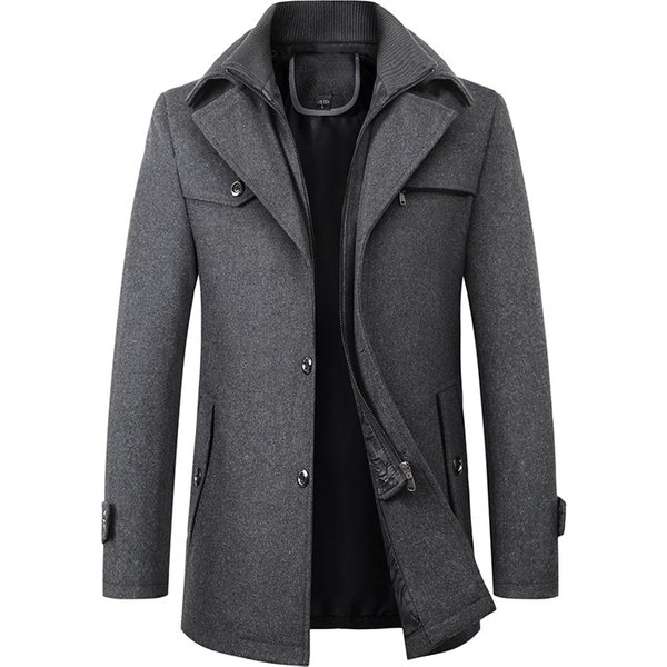Men's Wool Blend Peacoat - Double Collar Winter Overcoat, Classic Business Casual Outerwear-image