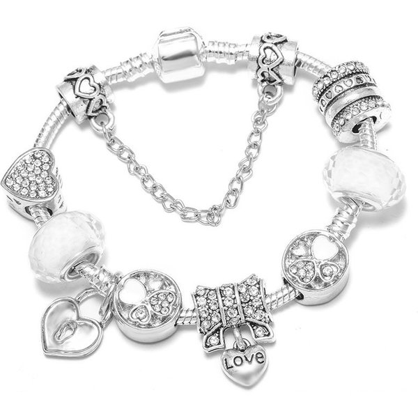 Hot Selling Sier Color Four-Leaf Clover Charm Pan Family Beaded Diy Unisex Bracelet-image