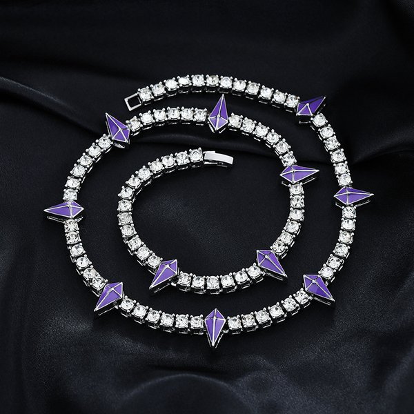 Hip-Hop Black Panther Same Necklace Full Diamond European And American Clavicle Chain Street Trendy Men's Net Chain Oil Dropping Niche Luminous Jewelr-image