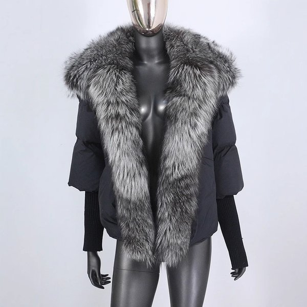 Women's Clothing Jacket Fox Fur Collar Hos High End Atmosphere Warm Loose Slim Hot Styleoded Ribbed Sleeve-image