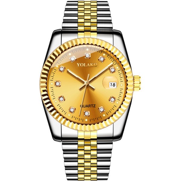 popular fashion Diamond-embedded classic gold watch men's watch men's watch Steel Belt Men's non-mechanical watch