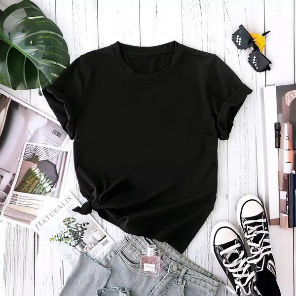 Women's Fashion Trend All-Match Solid Color Short-Sleeved T-Shirt Ins Style-image