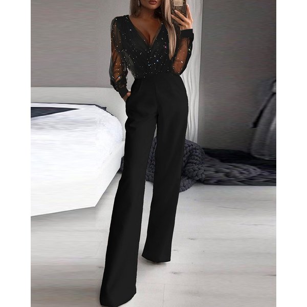 Women's clothing ready-made mesh jumpsuits with powdered splicing