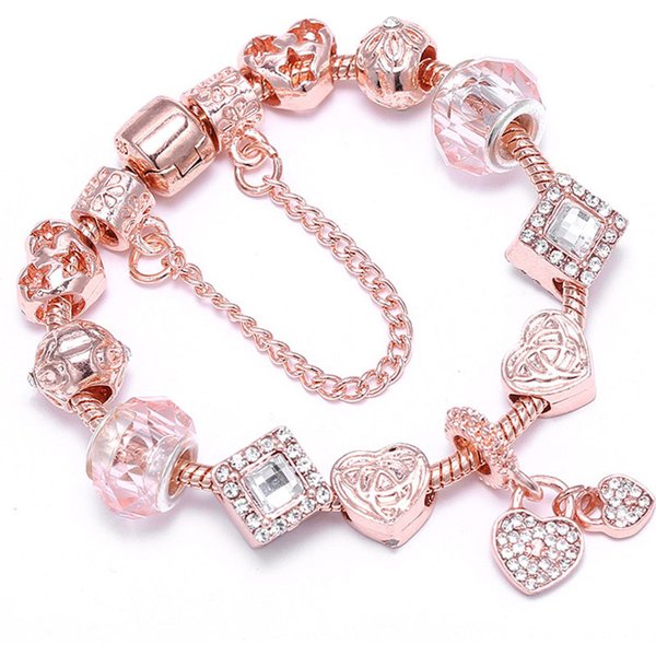 Charm Bracelets Panjia Luxury Series Beaded Bracelet With Diamond Heart Pendant Hollow Heart Beaded-image
