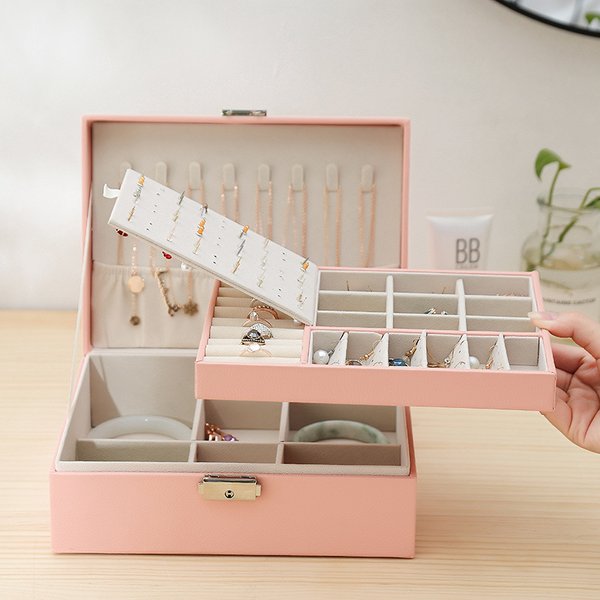 Double Layer Lock Jewelry Box Jewelry Box Earring Storage Box Necklace Ring Box Jewelry Box Hand Jewelry Packaging Box-image