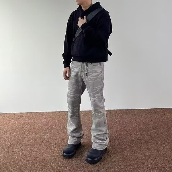 Men's Clothing Straight Leg Jeans Spring And Autumn Men's Straight-Leg Cement Gray Jeans – Relaxed Fit Stretch Denim Pants With Subtle Flare (S-3XL)-image
