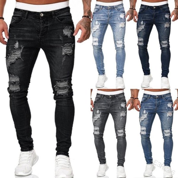 Men's Clothing Trend Hip Hop Trousers Men's Skinny Jeans Ripped Badge Skinny Pants Trend-image