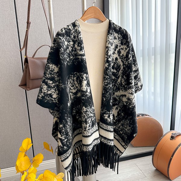 Unisex Scarf Fashion Painting Cape Shawl Warm All-Match Tassel Animal World Cashmere Scarf-image