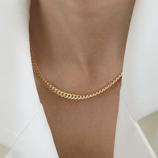 Stainless steel gold necklace men and women hip hop whip chain necklace stainless steel 6.5mm encrypted color preserving couple jewelry