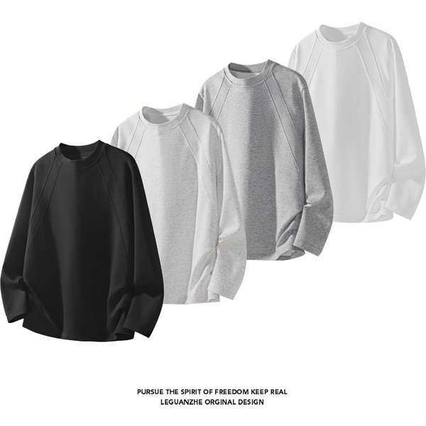 American Casual Style Raglan Sleeve Round Neck Sweatshirt For Men Loose Fit Long Sleeve Top Suitable For Spring And Autumn-image