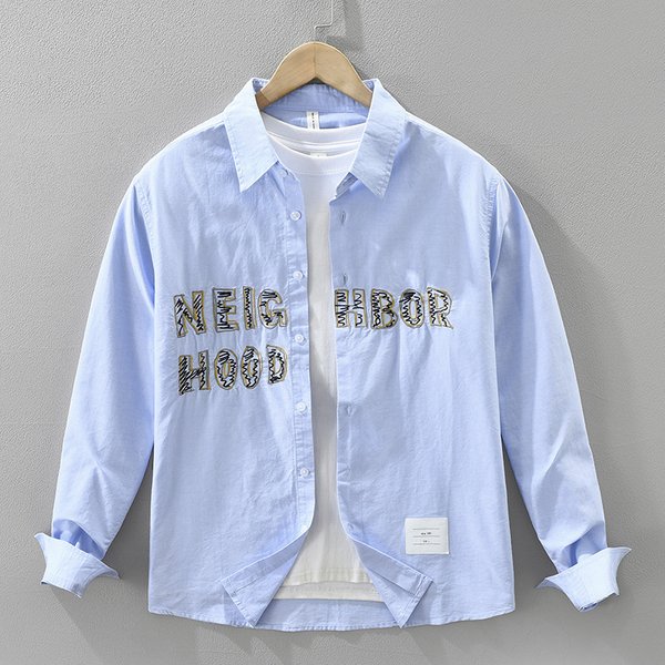Trendy Embroidered Long Sleeved Shirt For Men, Fashionable And Versatile, Artistic And Casual Loose Top
