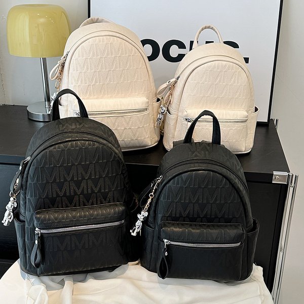Backpack Women British Embossed Letter Backpack Hong Kong Style Commuting Soft Leather Texture College Student Schoolbag-image