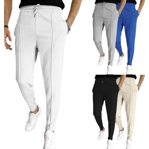 Men's Clothing Men's Waffle Casual Sports Solid Color Trousers-image