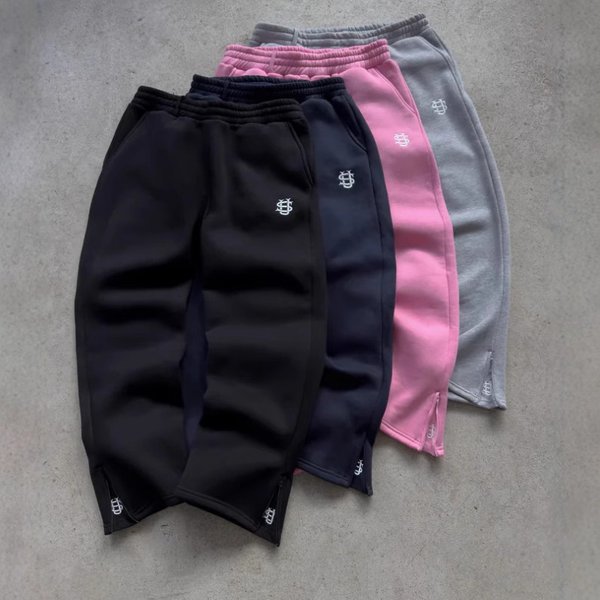 Men's Retro Y2K Street Hip Hop Casual Pants Elastic Waist Zipper Loose Solid Color Sports Sweatpants Gray Black Cotton-image