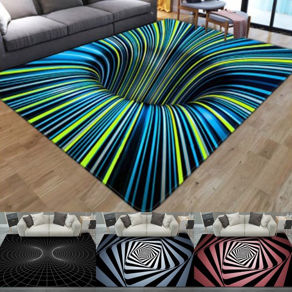 Sijiali Door Mat Abstract Geometric Pattern Non-Slip Polyester Machine Washable 3D Illusion Rug For Bedroom-image