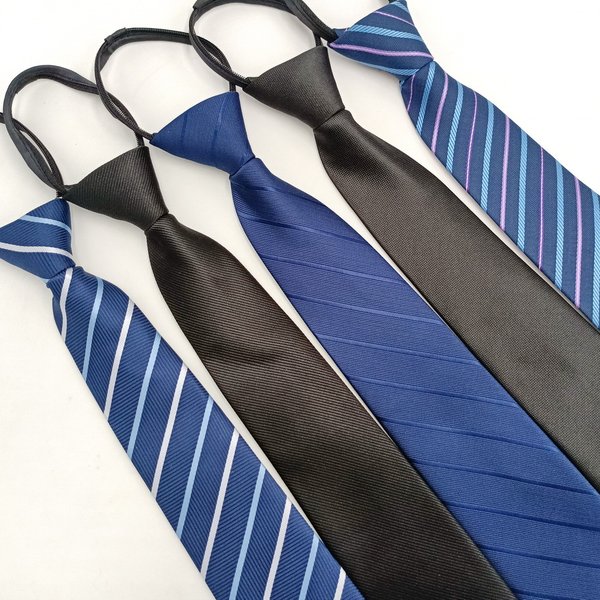 Men's Formal Business Tie Lazy Zipper Manufacturers Spot 8Cm Easy To Pull Striped Black Tie Knot Free-image