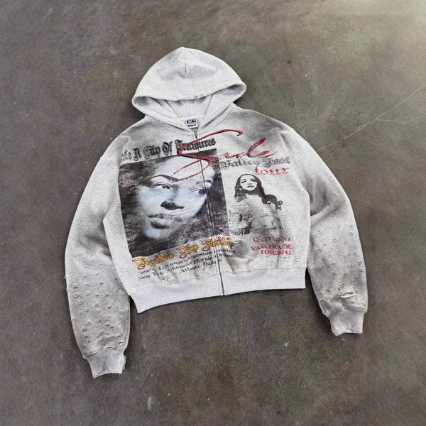 European And American Retro High Street Cross Border Hooded Sweatshirt Cardigan Unisex Fashion Hooded Sweatshirt Winter New