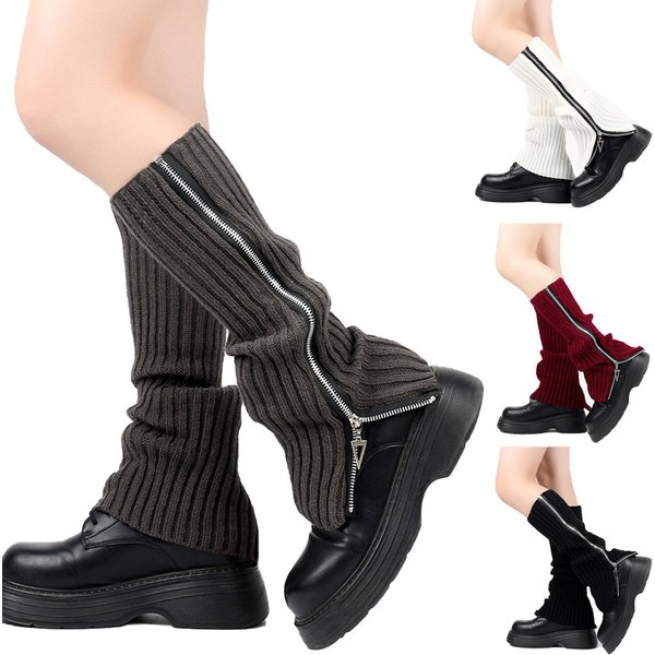 Wool Socks Feet Wholesale Women's Korean Version Of Autumn And Winter Pile Socks Knitted Leg Zipper Boots Boots Socks Tide Socks-image
