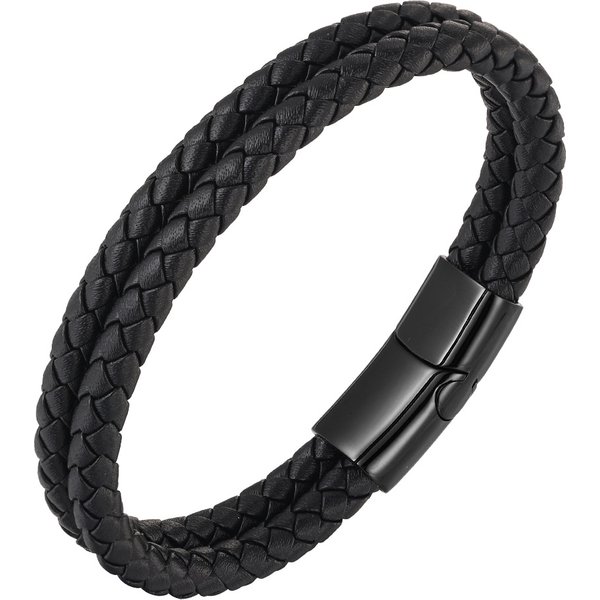 Men's & Women's Stainless Steel Braided Leather Bracelet - Double Layer Minimalist Wristband For Casual Style Simple Bracelet-image