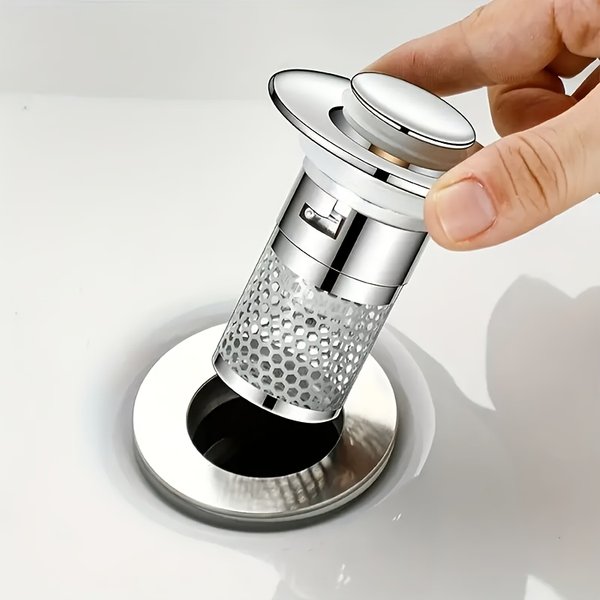 304 Stainless Steel Sink Drain Stopper With Filter Screen, Anti-Clog Hair Catcher Drain Plug, Universal Pop-Up Sink Strainer For Bathroom Kitchen Bath-image