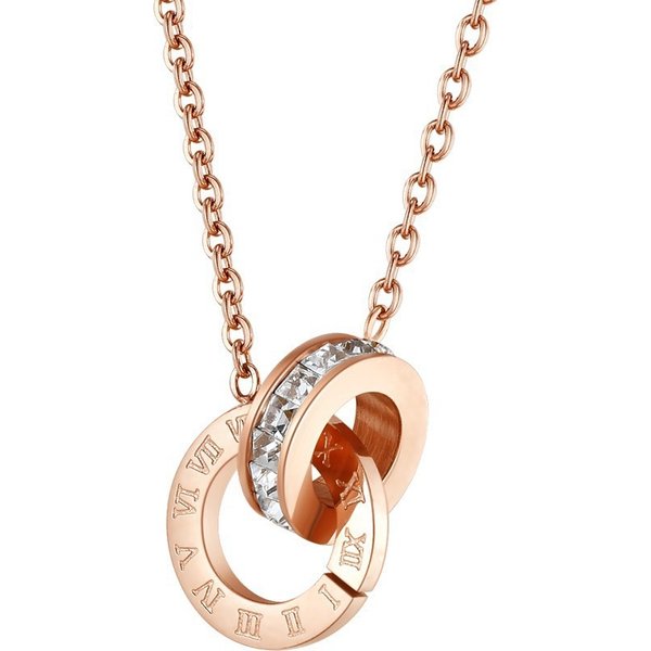 Roman Style Double Ring Inlaid Diamond Titanium Steel Necklace Non-Fading Niche Personality Light Luxury Fashion-image