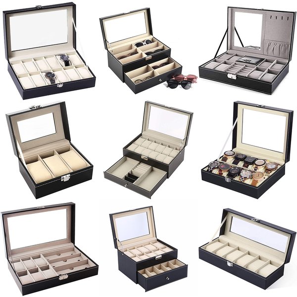 Watch Storage Box 12-Digit Watch Case Wooden Pu Leather Watch Case With Lock Watch Case Display Case Storage Box-image