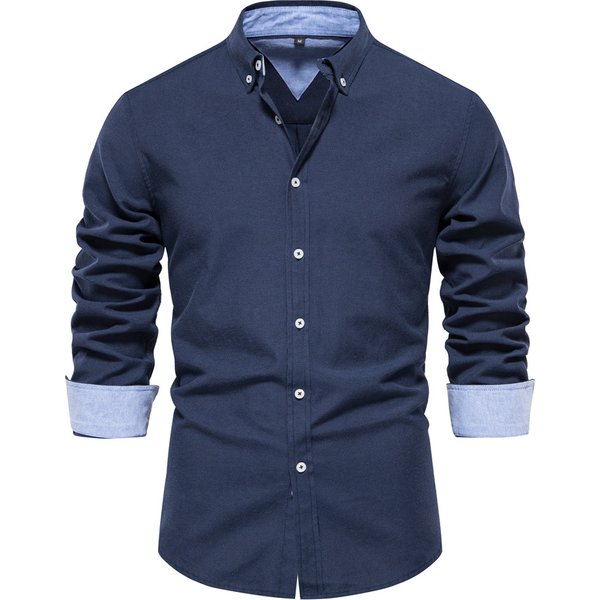 Autumn New European Slim Fit Shirt Casual Versatile Fashion Solid Color Long Sleeve Top For Men's Wear