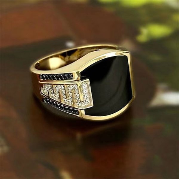 2025 Hip Hop Style Men's Business Fashion Trend Black Diamond Enamel Micro Inlaid Zircon Ring