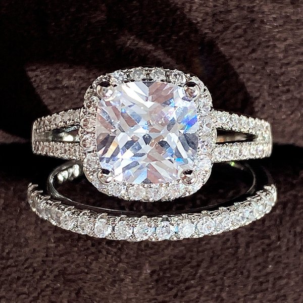 Cao Shi's Micro Set Full Diamond Zircon Set Ring With Light Luxury Square Diamond Women's Engagement Couple Ring-image