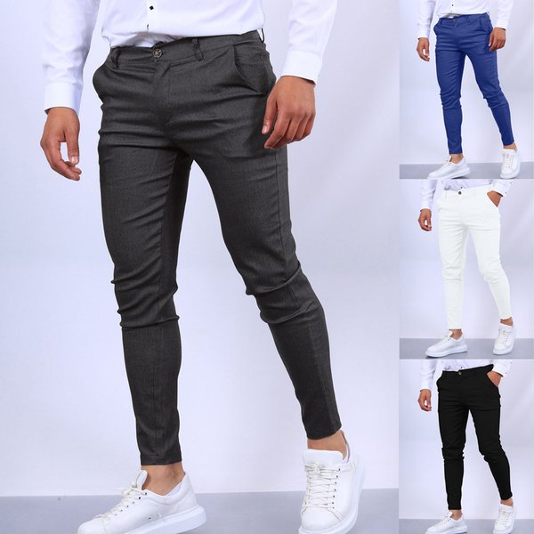 Men's Clothing New Men's Solid Color Texture Casual Small Foot Formal Pants Slim Tapered Four Seasons Explosion-image