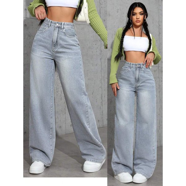 Women's Clothing High Waist Straight Jeans Women's Summer Loose Trendy All Match Long Pants-image