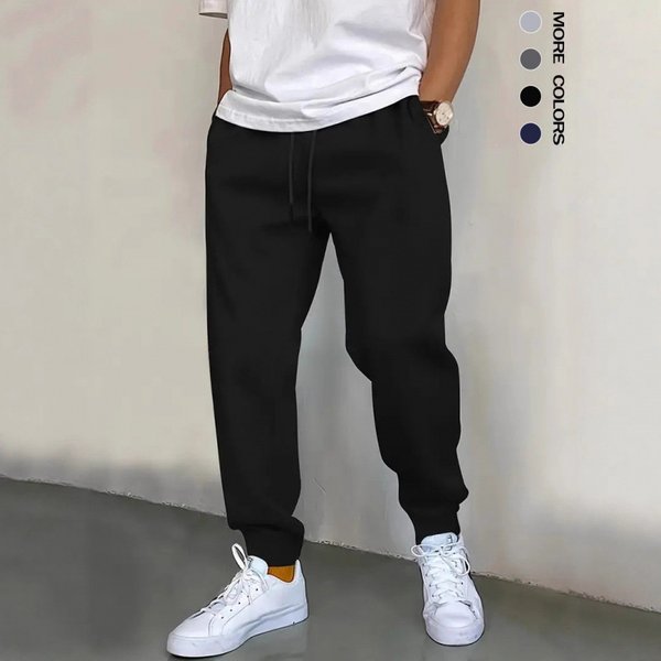 Men's Clothing Casual Jogger Pants - 220G Lightweight, Loose Fit, Drawstring Waist, Elastic Cuff, Pure Color Polyester Trousers For Everyday Wear-image