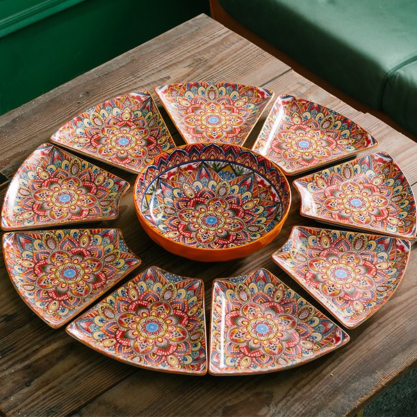 Bohemian Ceramic Dinnerware Set – 8-Piece Floral Plates & Bowls With Hand-Painted Underglaze – Retro Style For Home, Restaurants & Special Occasions-image