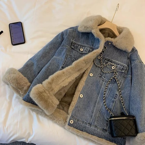 Women's Clothing Thick Furry Casual Bf Style Cotton Coat Loose Parka Fur Winter-image